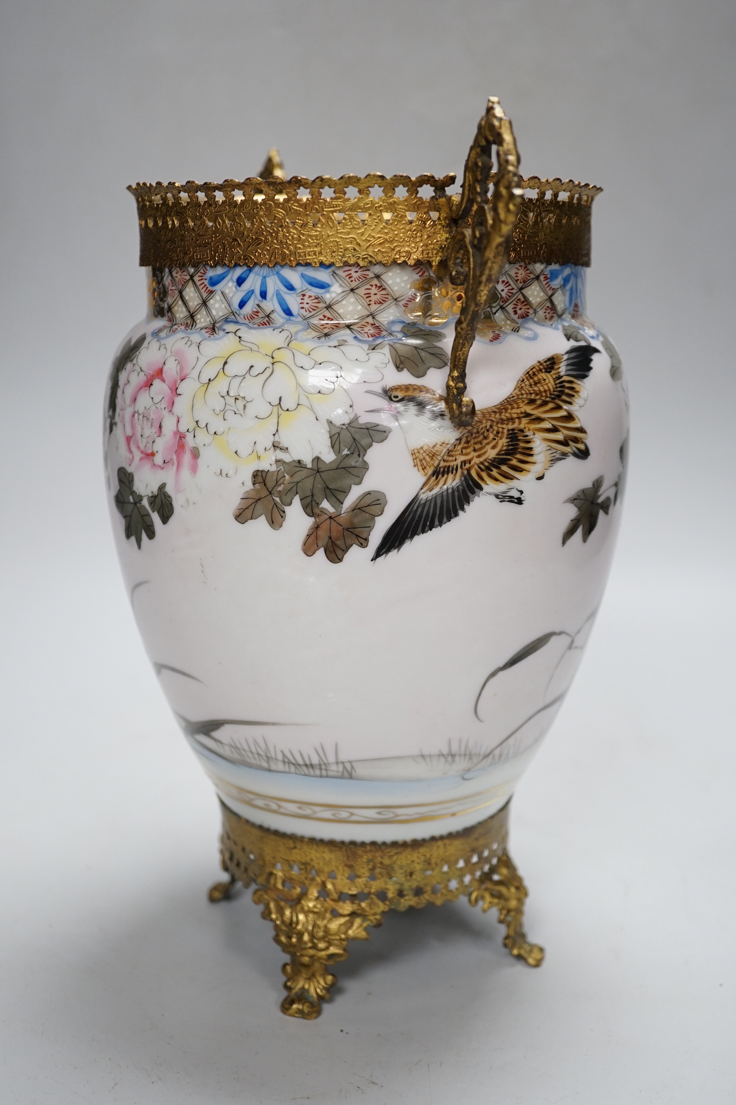 A Japanese gilt metal mounted vase, 25cm high